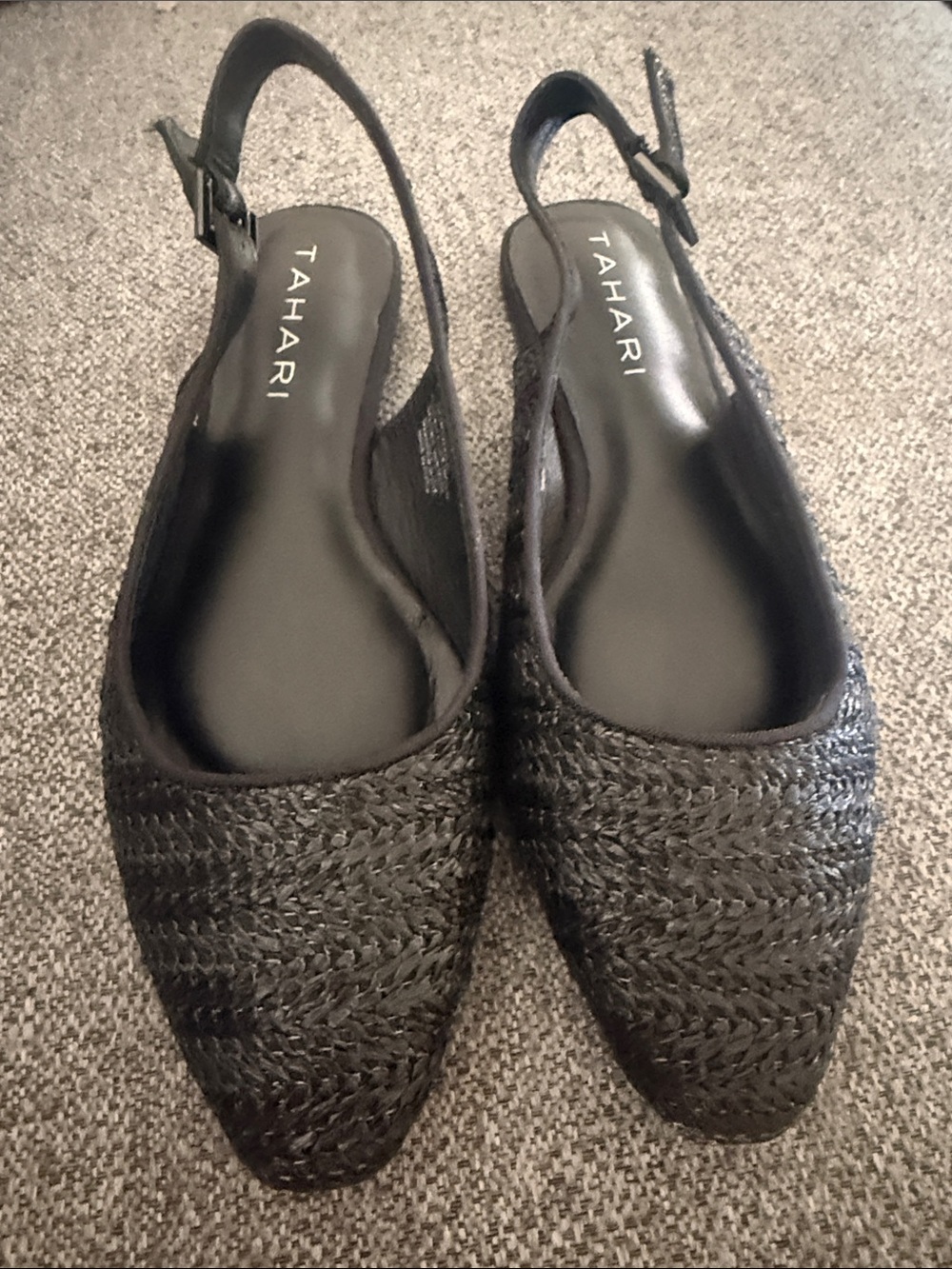 Tahari Black Woven Slingback Flats